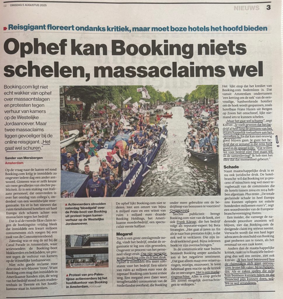 Het Algemeen Dagblad sprak met Frank Körver (reputatie-adviseur Beta Strategies) over issues, aanpak en communicatie van Booking.com.
