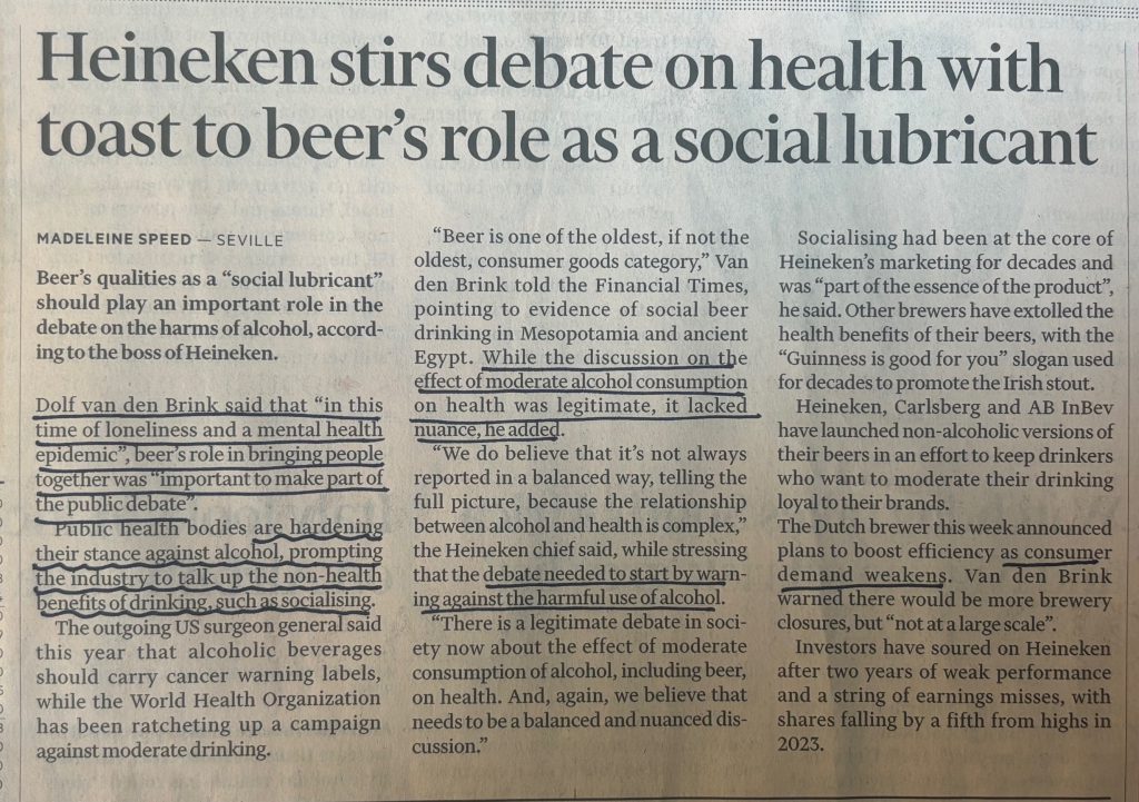 trategisch issuesmanagement bij Heineken. Gesprek Dolf van den Brink in FT.